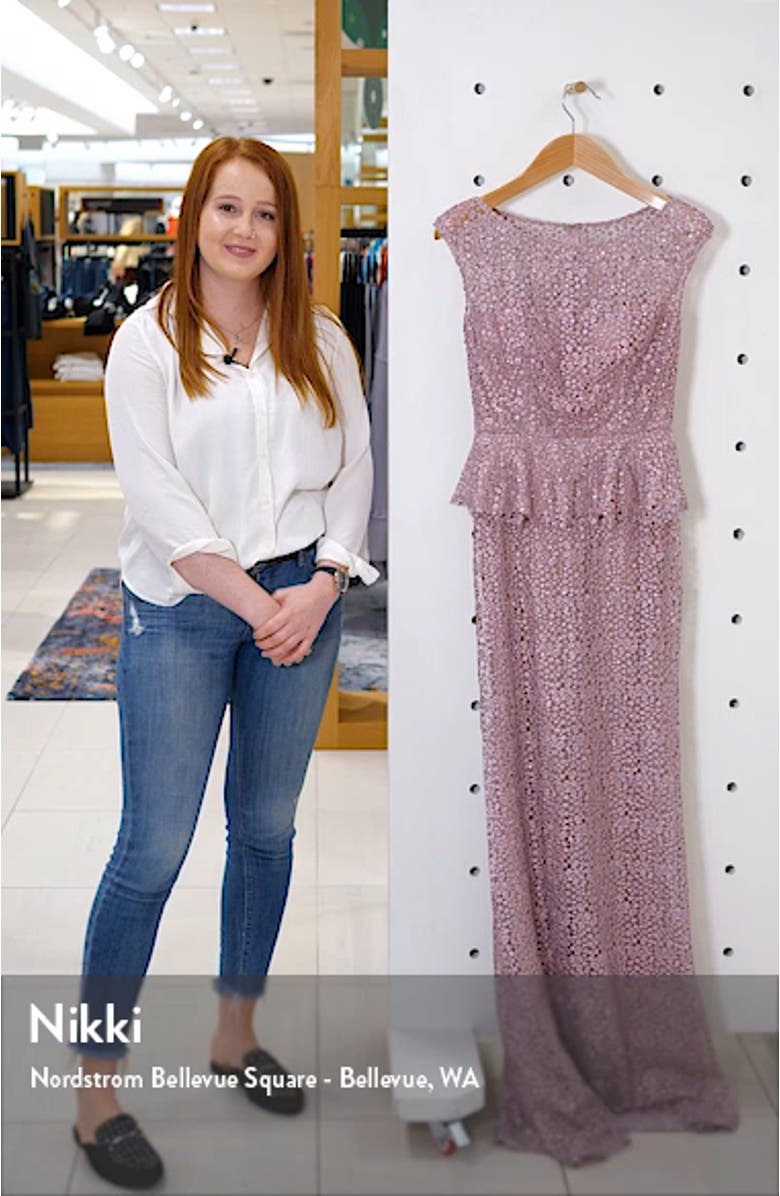 Embellished Lace Peplum Gown, sales video thumbnail