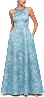 JS Collections Donatella Floral Jacquard Gown