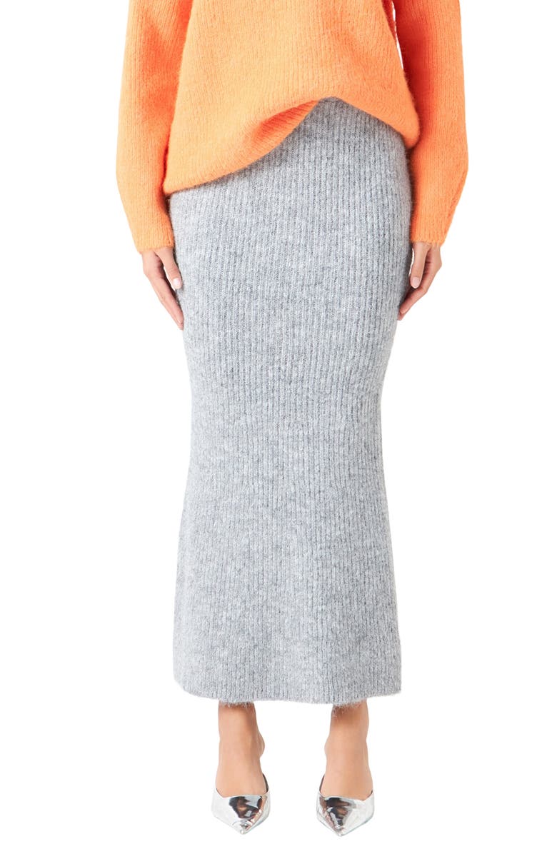 Endless Rose Fuzzy Mermaid Maxi Skirt, Main, color, Heather Grey