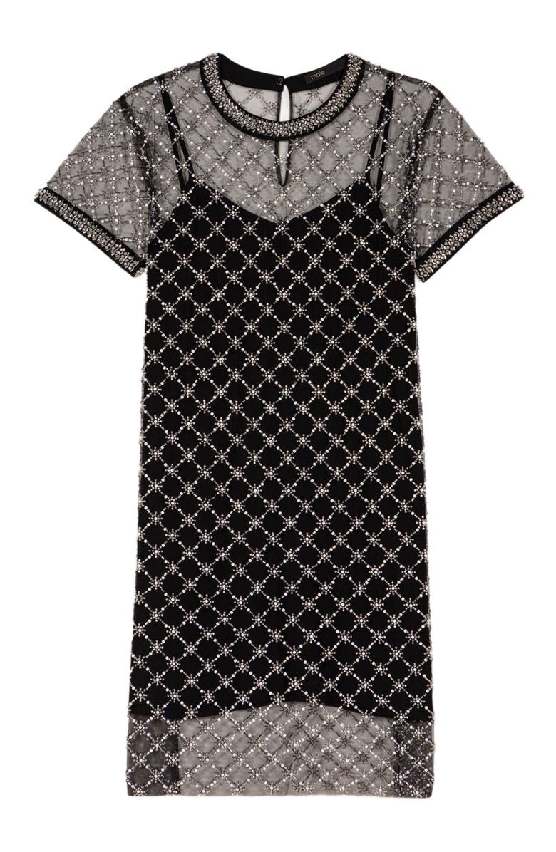 maje Mini embroidered tulle dress, Alternate, color, 