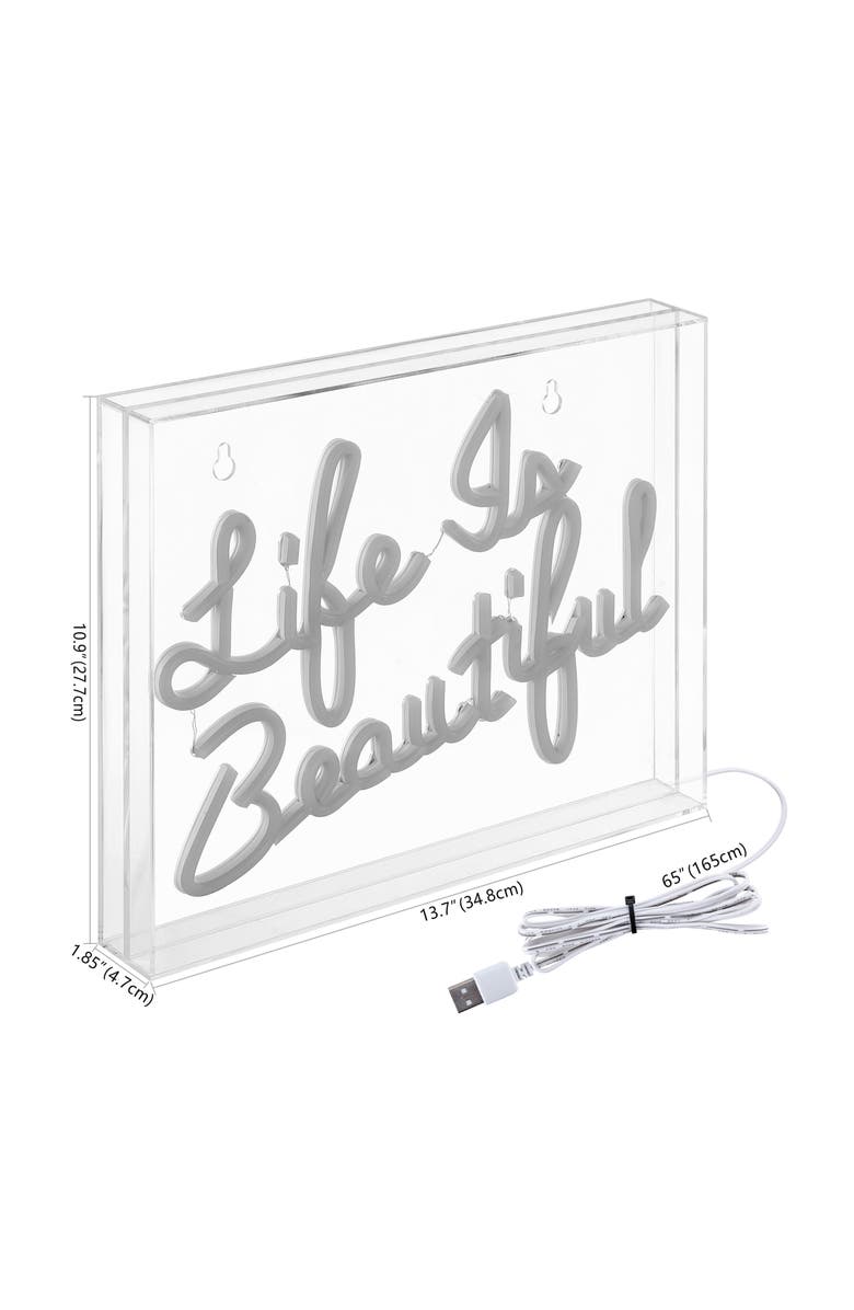 JONATHAN Y Life Contemporary Glam Acrylic Box USB Operated LED Neon Light, Main, color, Orange