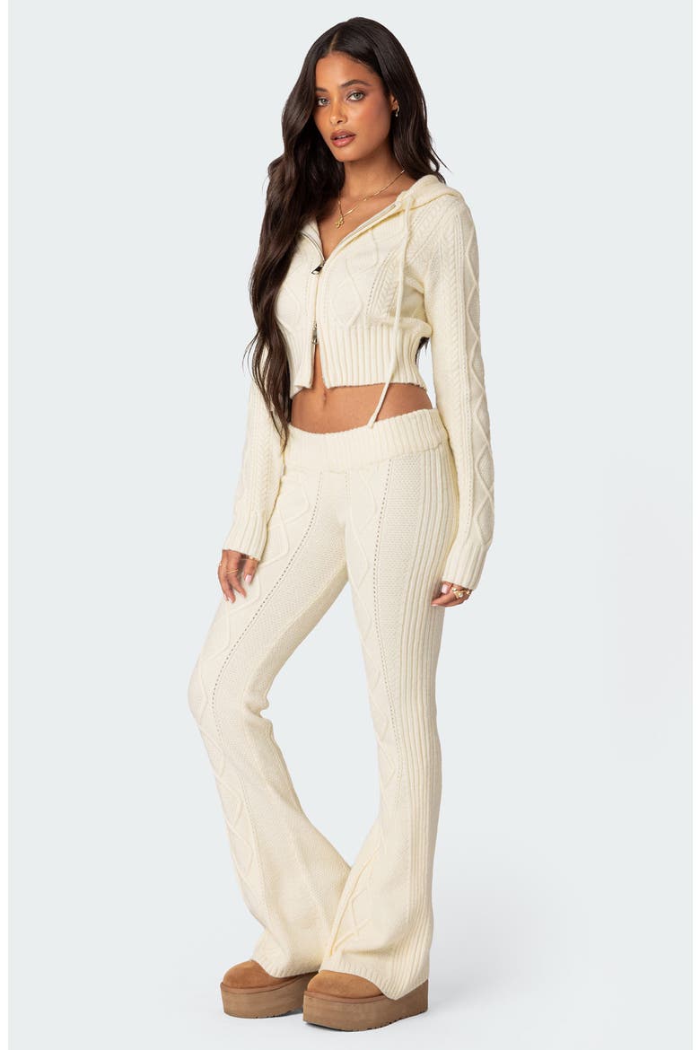 Ray Cable Stitch Knit Flare Sweater Pants, Alternate, color, CREAM