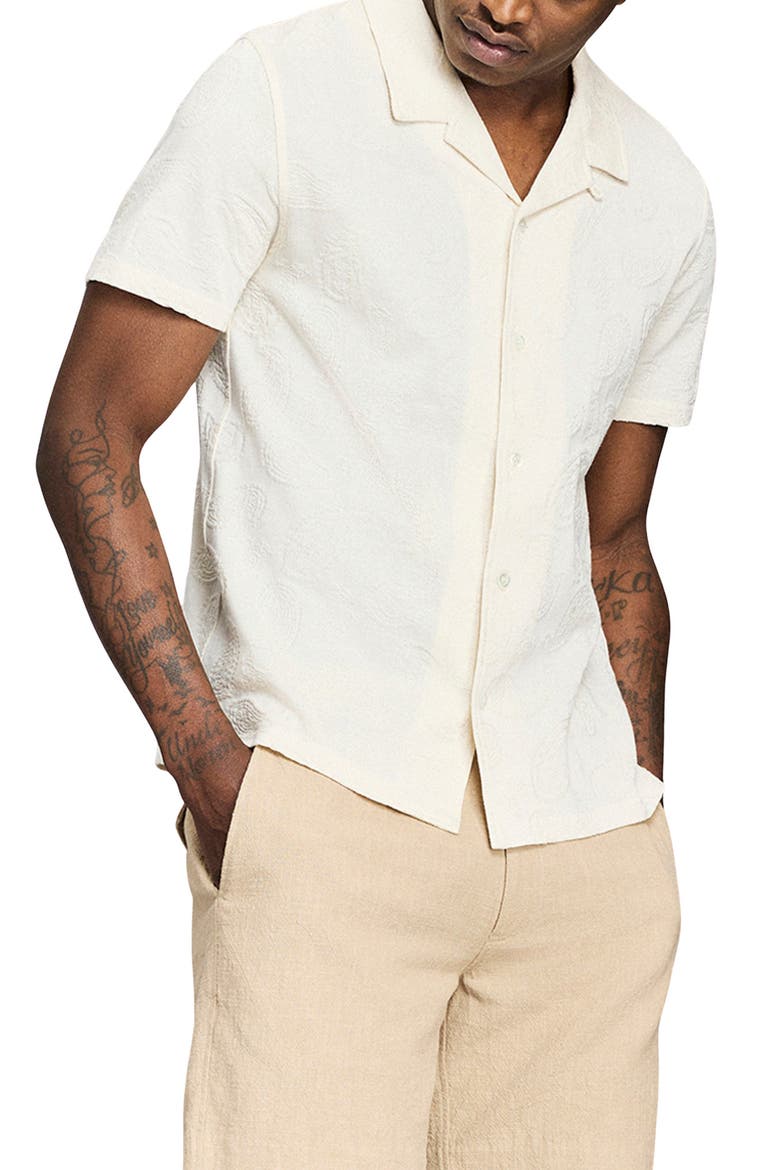 Numajiri Paisley Jacquard Cotton Camp Shirt, Alternate, color, TINTED WHITE