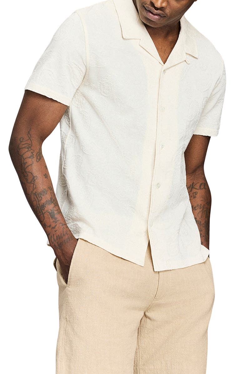 Billy Reid Numajiri Paisley Jacquard Cotton Camp Shirt, Alternate, color, Tinted White