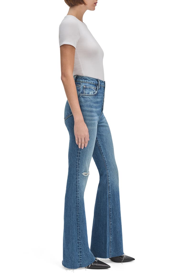 The Valentina High Waist Raw Hem Flare Leg Jeans, Alternate, color, BEACON