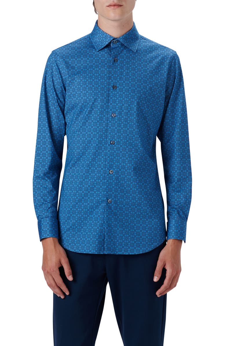 Bugatchi OoohCotton<sup>®</sup> Diamond Print Button-Up Shirt, Main, color, 