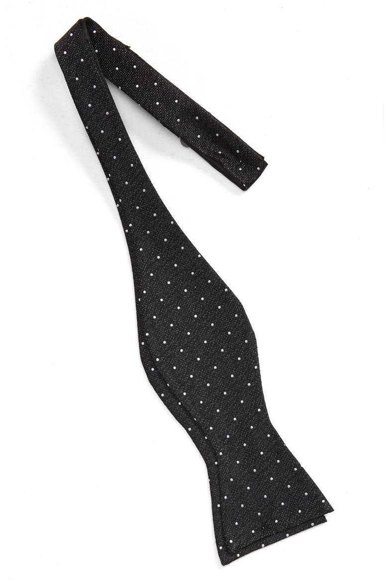 Polka Dot Silk Bow Tie, Alternate, color, BLACK