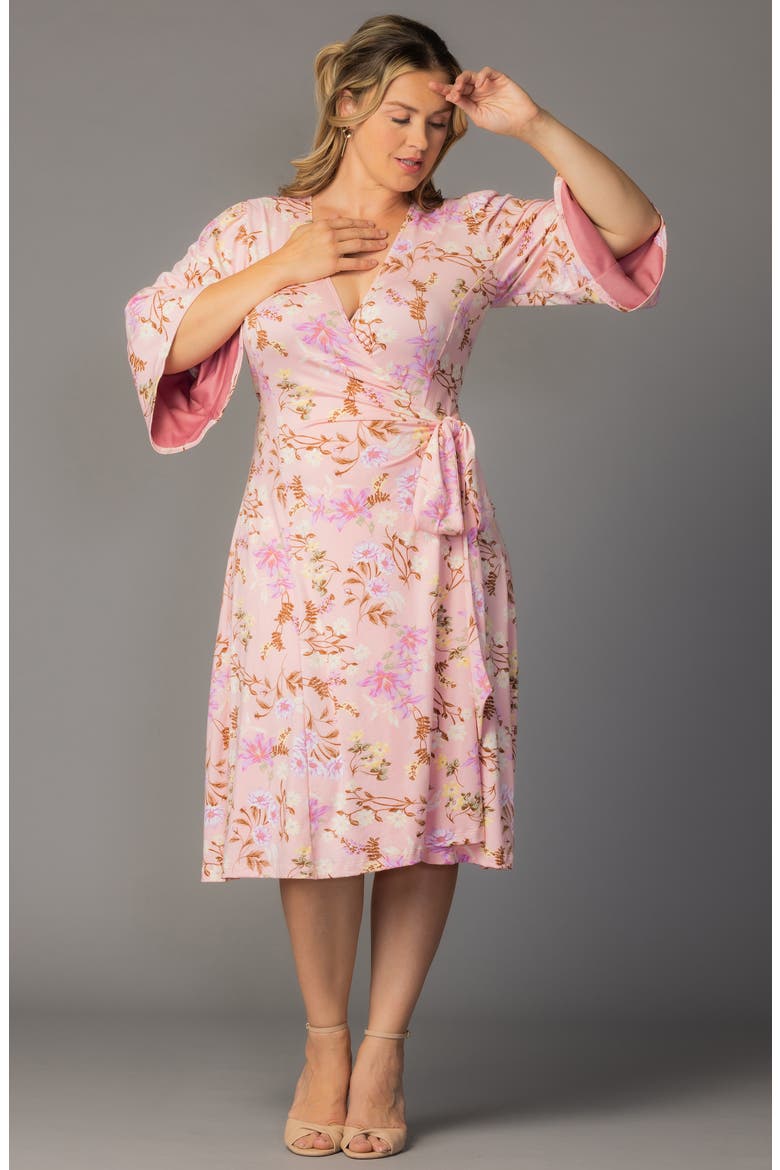 Gemini Floral Bell Sleeve Wrap Dress, Alternate, color, LIVELY PEACH FLORALS