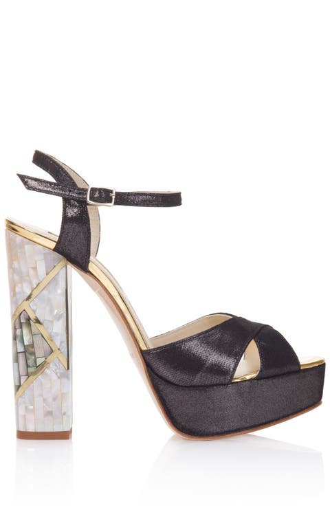 Cher Noir Ankle Strap Pearl Heel Sandal