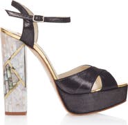 Freya Rose Cher Noir Ankle Strap Pearl Heel Sandal
