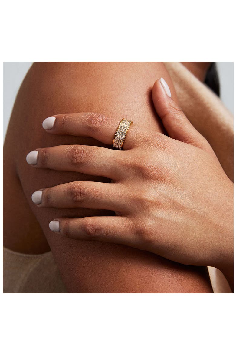 Petit Pavé Thick Stacking Ring, Alternate, color, WHITE TOPAZ/ GOLD