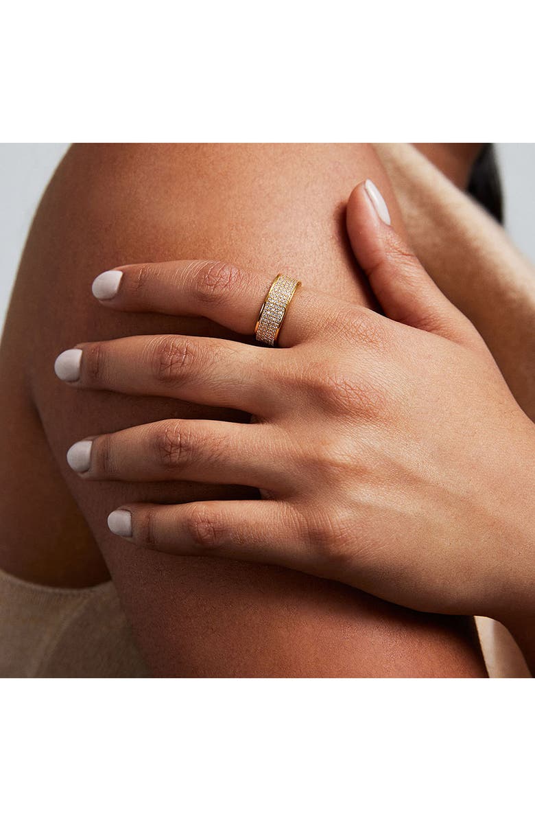 Dean Davidson Petit Pavé Thick Stacking Ring, Alternate, color, White Topaz/ Gold