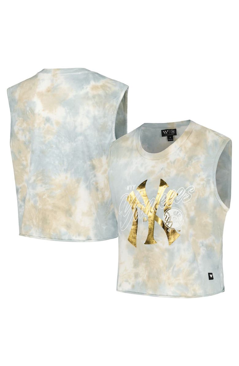 THE WILD COLLECTIVE Women's The Wild Collective White New York Yankees Washed Muscle Tank Top, Alternate, color, 