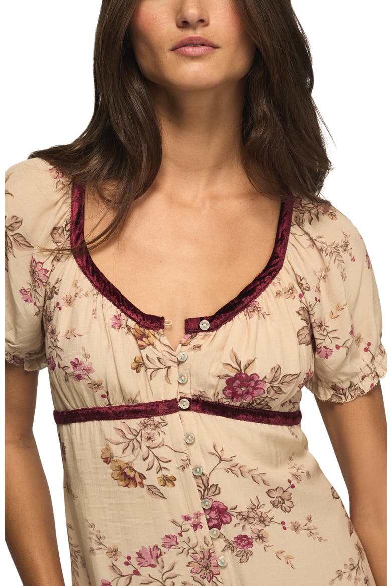 Velvet Trim Midi Dress, Alternate, color, CREAM VINTAGE FLORAL