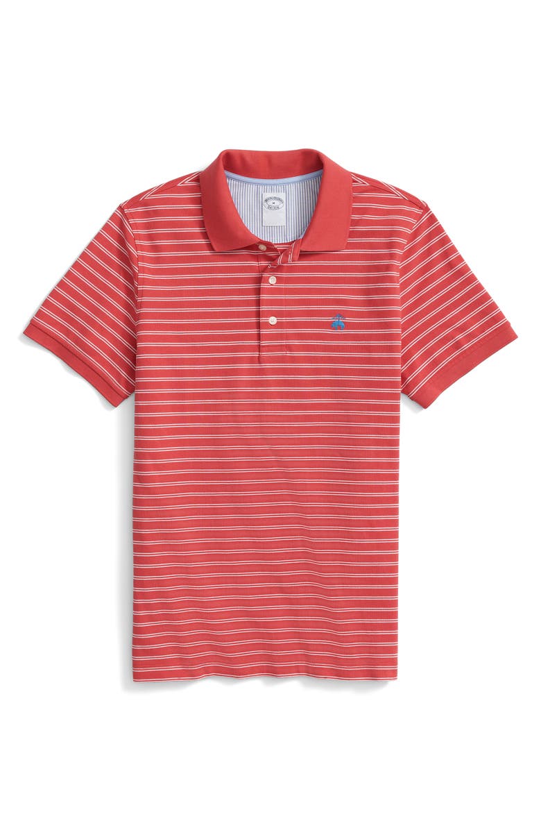 Brooks Brothers Stripe Piqué Polo, Main, color, Red/ White