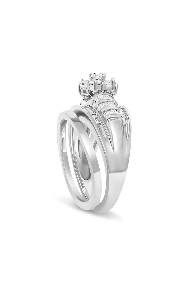14K White Gold 1.0 Cttw Round and Baguette Diamond Cluster Bridal Set, Alternate, color, White Gold