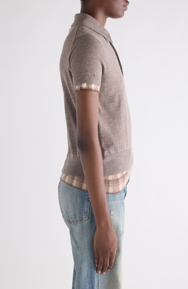 Acne Studios Layered Short Sleeve Wool Polo Sweater, Alternate, color, Light Brown Melange