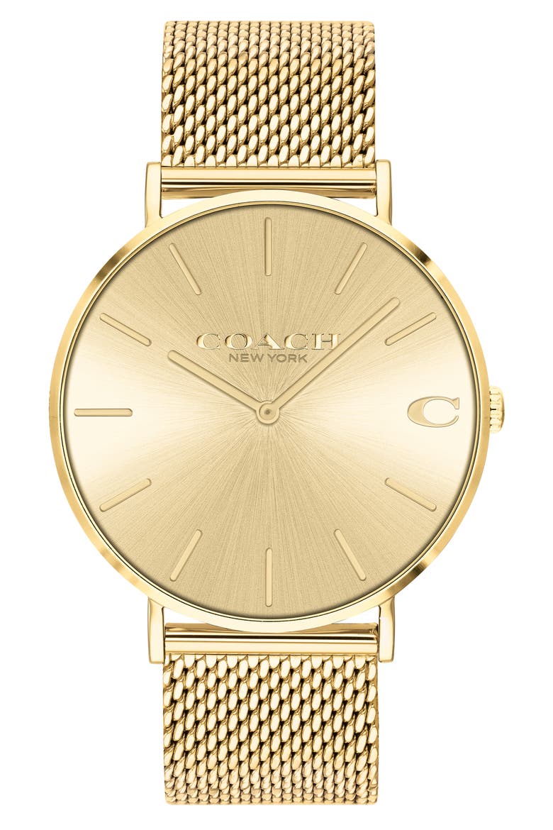 Charles Mesh Strap Watch, 41mm, Main, color, GOLD