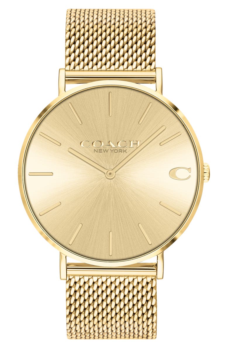 COACH Charles Mesh Strap Watch, 41mm, Main, color, 