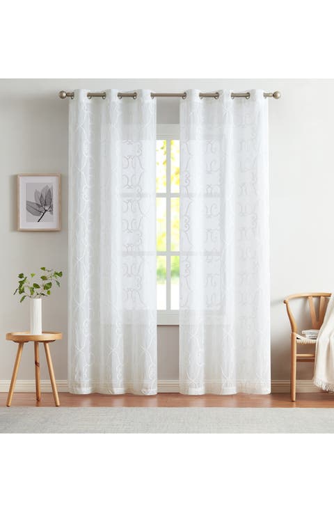 Set of 2 Embroidered Sheer Curtain Panels