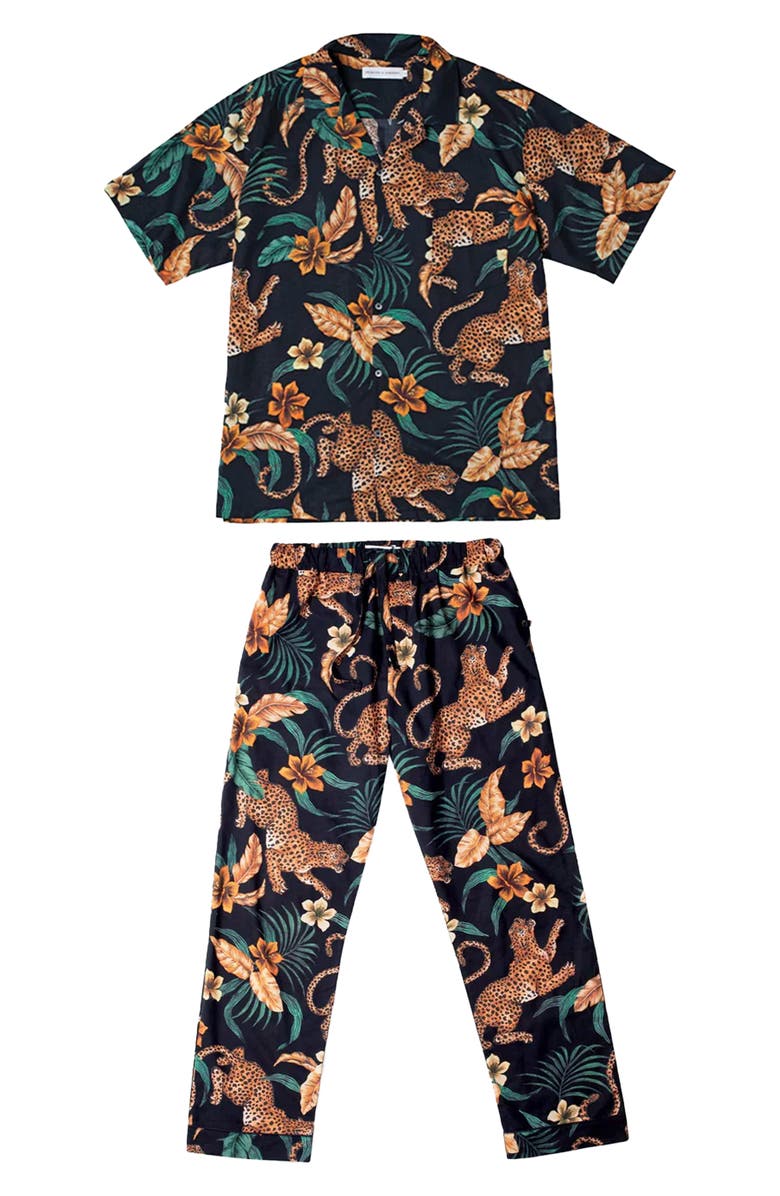 Desmond & Dempsey Cheetah Print Short Sleeve Cotton Pajamas, Alternate, color, Black/ Yellow