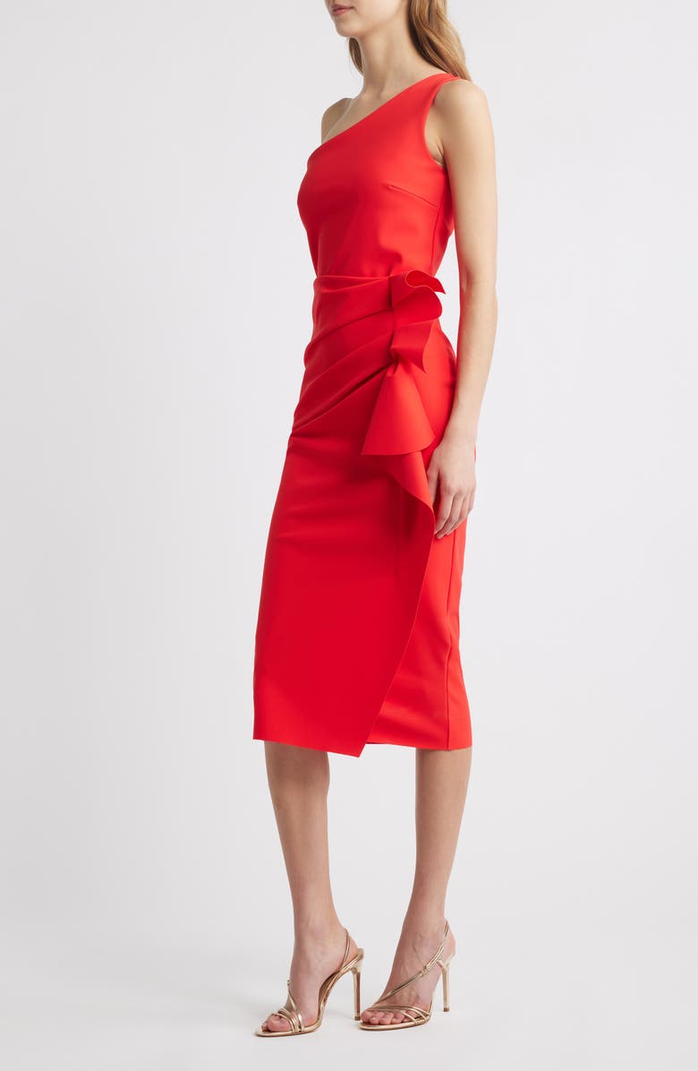 Chiara Boni La Petite Robe Nihal Side Ruffle One-Shoulder Cocktail Dress, Alternate, color, Geranium