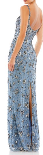 Floral Embellished Scoop Neck Evening Gown