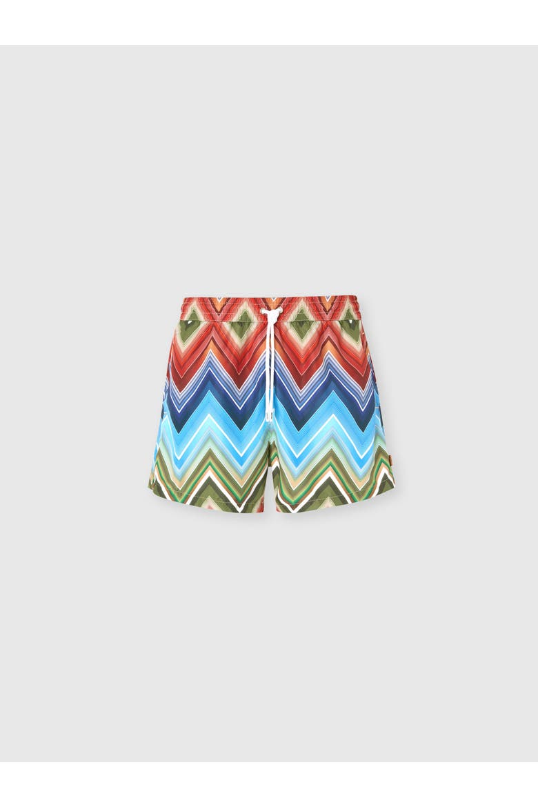 Mid-length Swim Shorts With Macro Zigzag Print, Main, color, Multicoloured