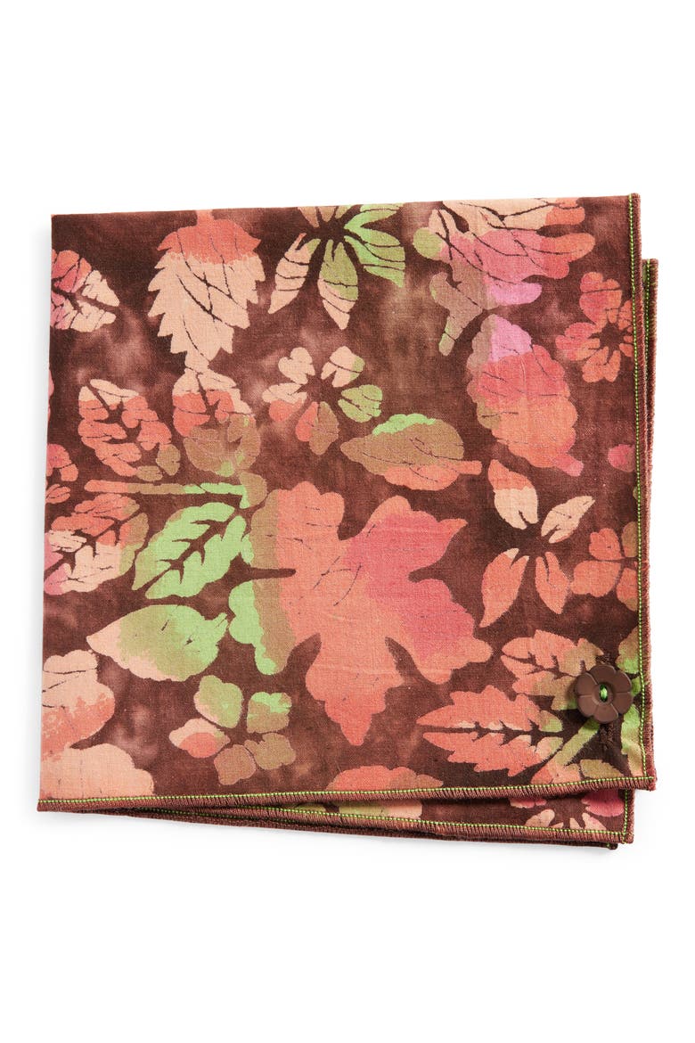 Print Cotton Pocket Square, Main, color, BROWN