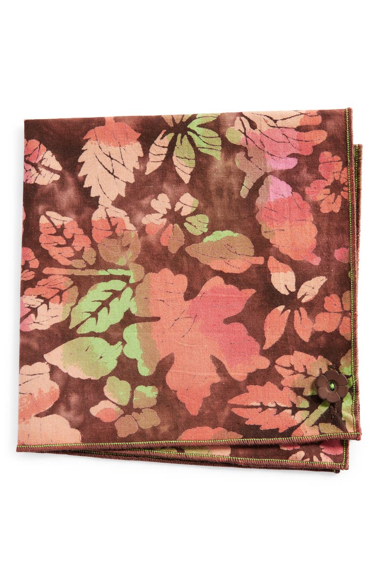 CLIFTON WILSON Print Cotton Pocket Square, Main, color, Brown