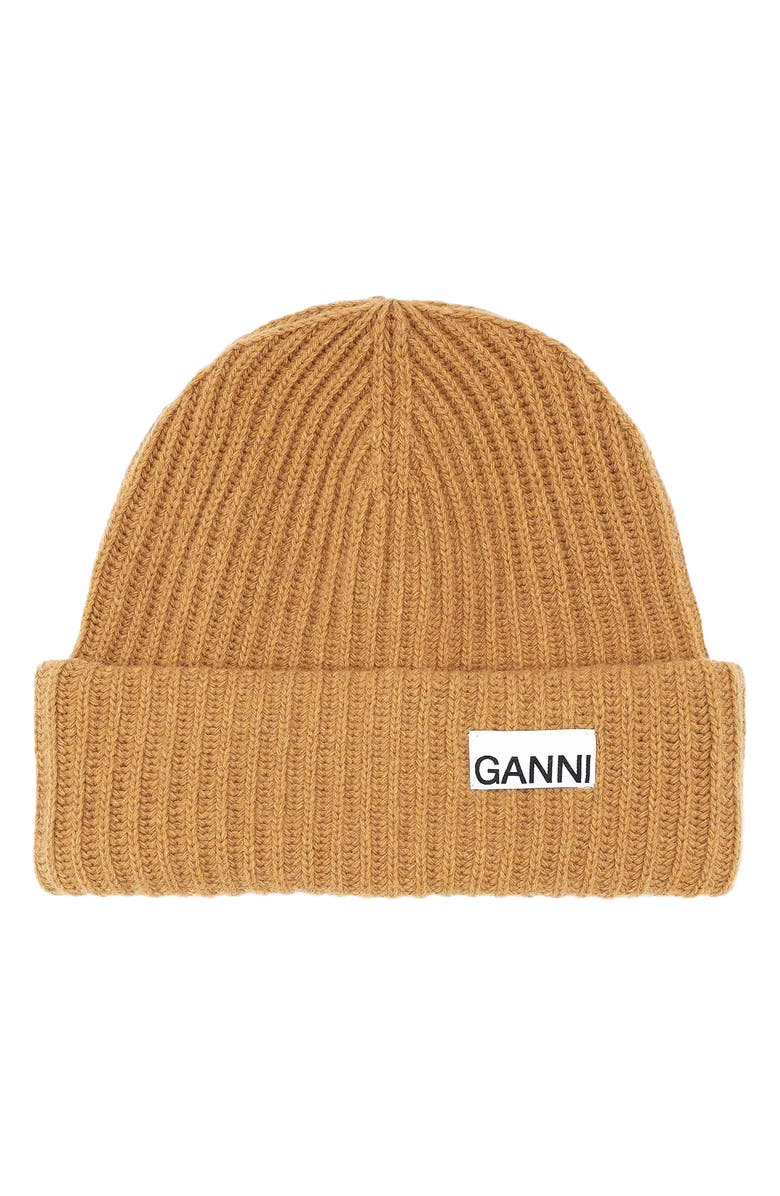 Ganni Rib Knit Wool Beanie, Main, color,