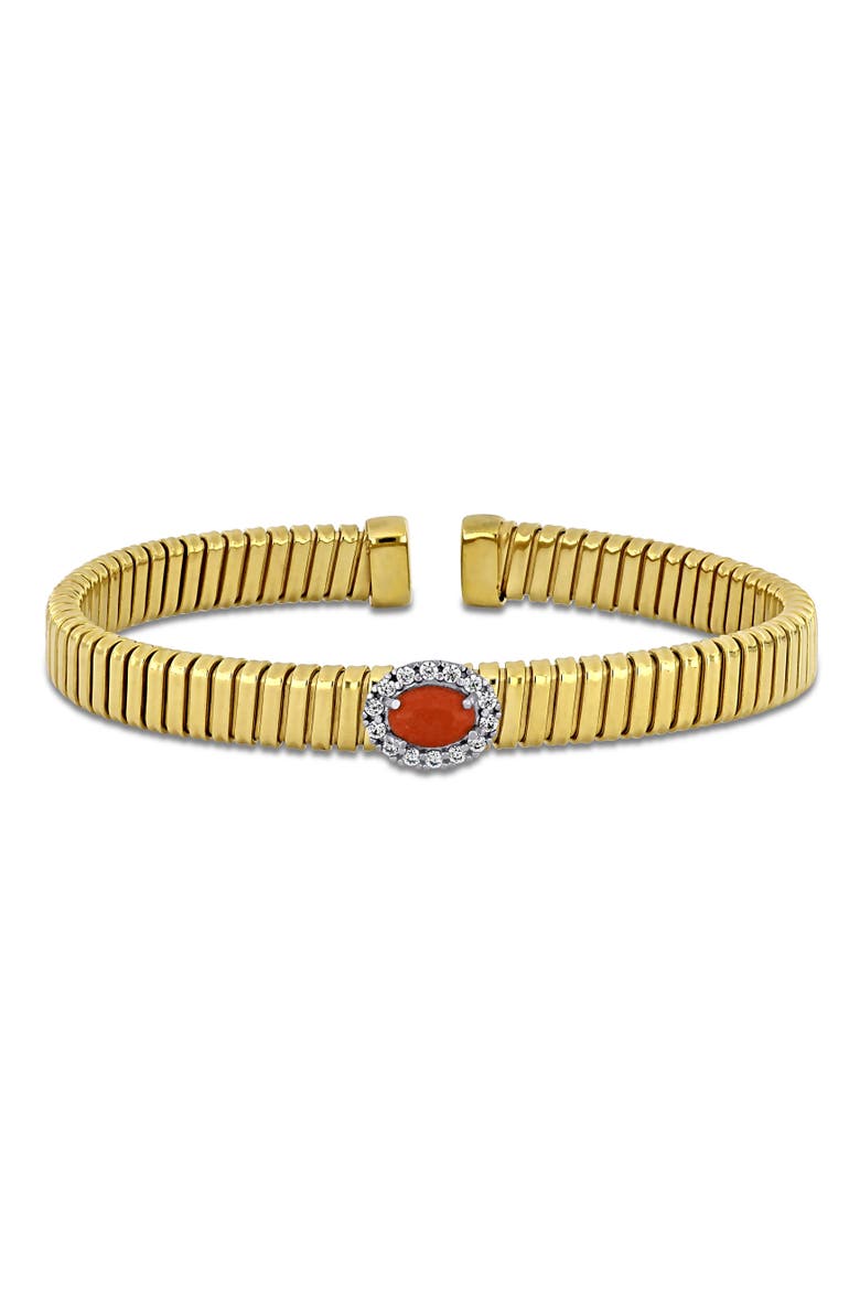 Stone & Cubic Zirconia Bangle Bracelet, Main, color, Created Red Coral
