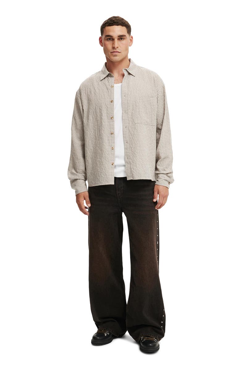 Cotton On Men's Hudson Long Sleeve Shirt, Alternate, color, Stone Micro Check