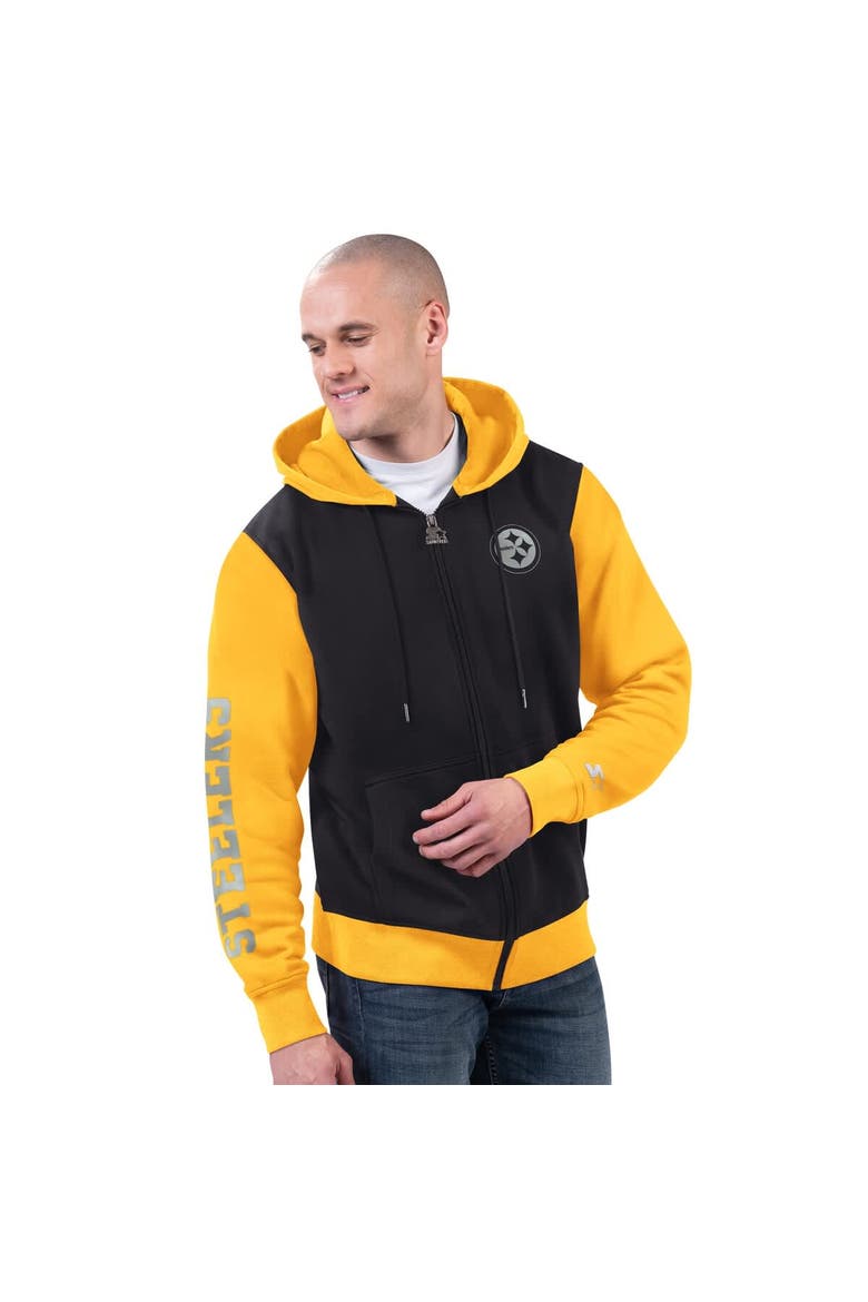 Men's Starter Black/Gold Pittsburgh Steelers Thursday Night Gridiron Full-Zip Hoodie, Main, color, Black
