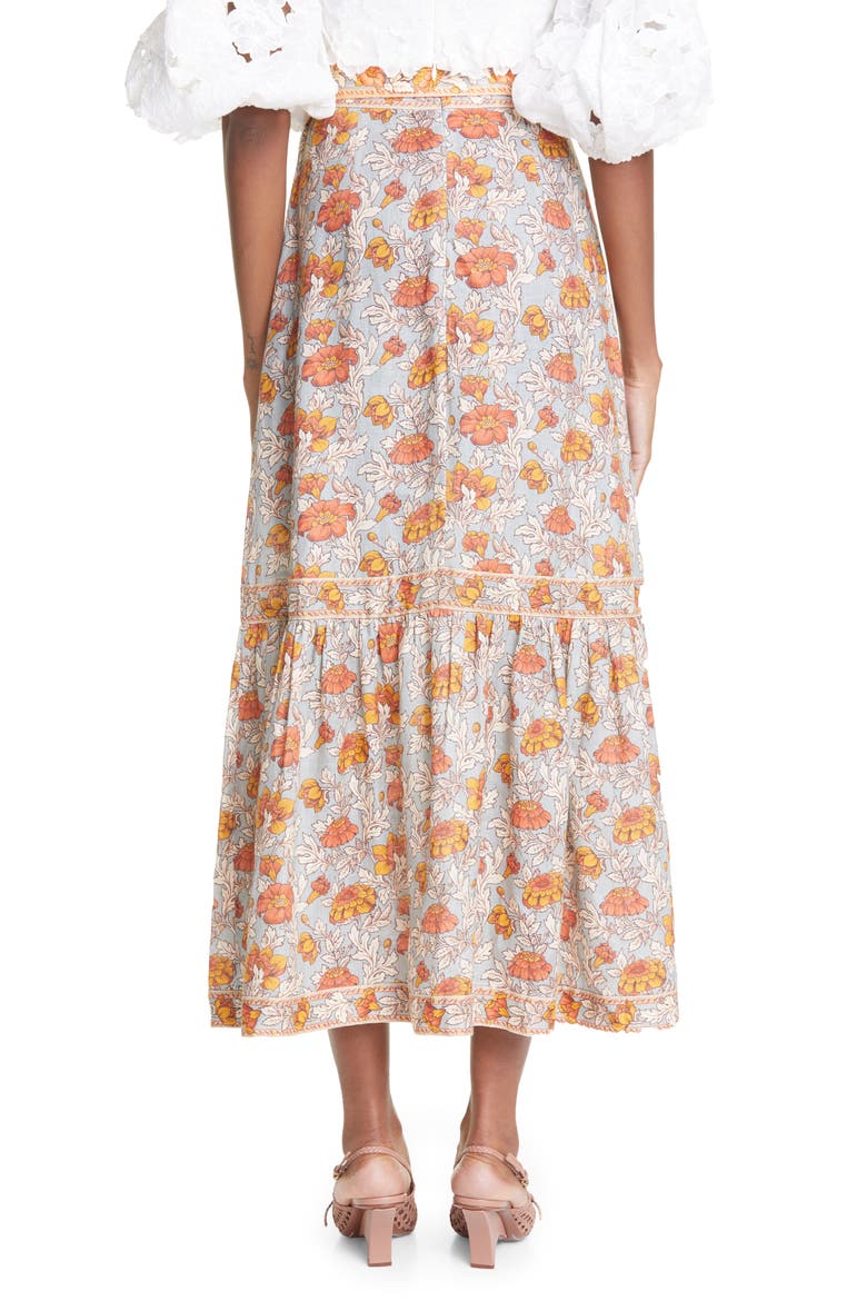 Andie Floral Belted Linen Skirt, Alternate, color, DUSTY BLUE FLORAL