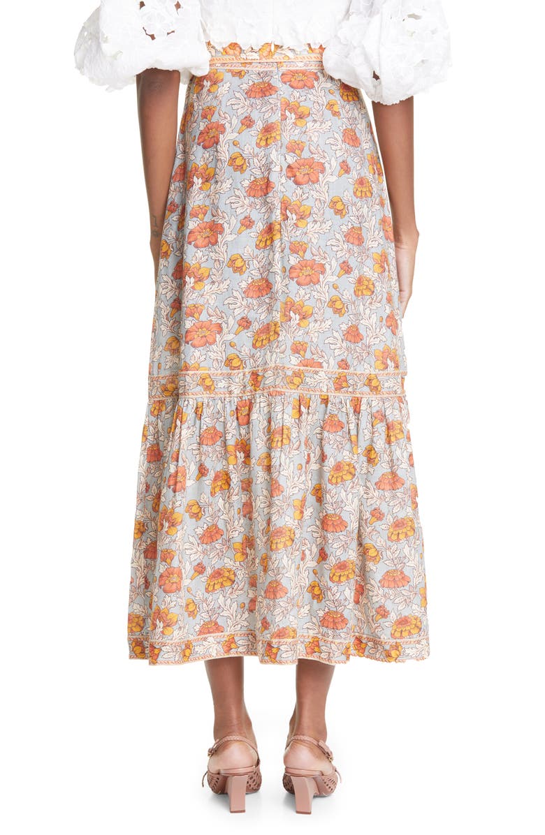 Zimmermann Andie Floral Belted Linen Skirt, Alternate, color,