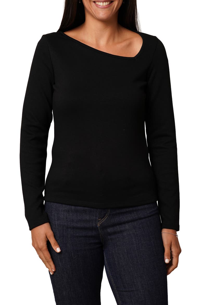 Asymmetric Neck Long Sleeve Top, Main, color, BLACK