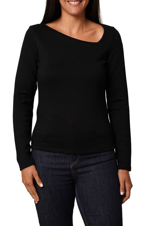 Asymmetric Neck Long Sleeve Top