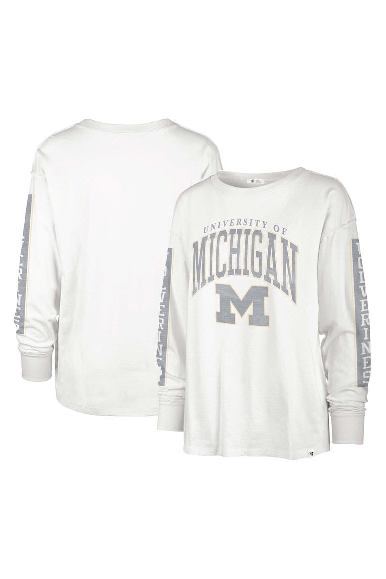 Women's '47 White Michigan Wolverines Statement SOA 3-Hit Long Sleeve T-Shirt, Main, color, White