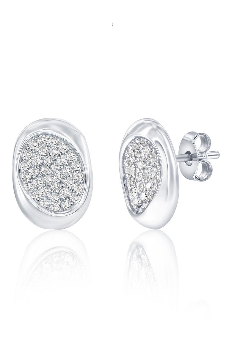 Sterling Silver Pavé CZ Oval Stud Earrings, Main, color, SILVER