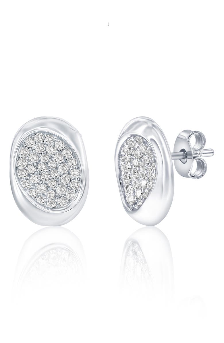 SIMONA Sterling Silver Pavé CZ Oval Stud Earrings, Main, color, Silver