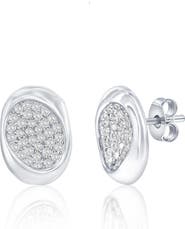 SIMONA Sterling Silver Pavé CZ Oval Stud Earrings