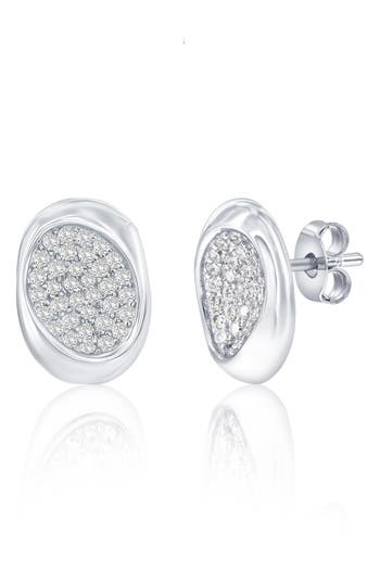 Simona Sterling Silver Pavé Cz Oval Stud Earrings In Silver