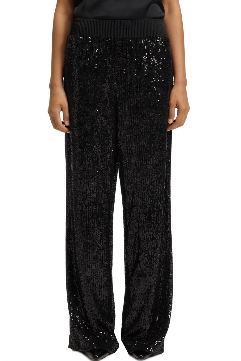 Tilloi Sequin Wide Leg Pants, Main, color, BLACK
