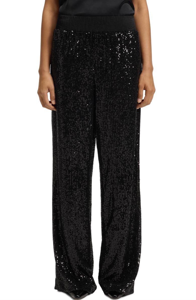 BOSS Orange Tilloi Sequin Wide Leg Pants, Main, color, Black