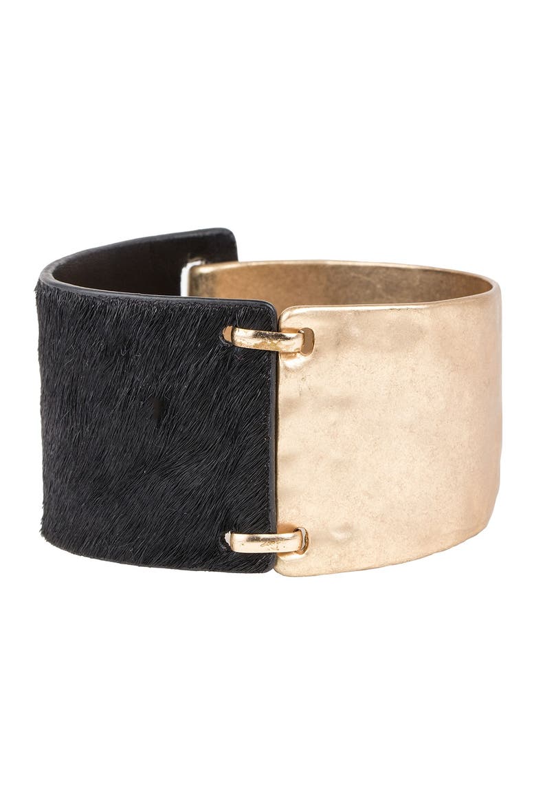 Aileen Genuine Calf Hair Bracelet, Alternate, color, BLACK GOLD