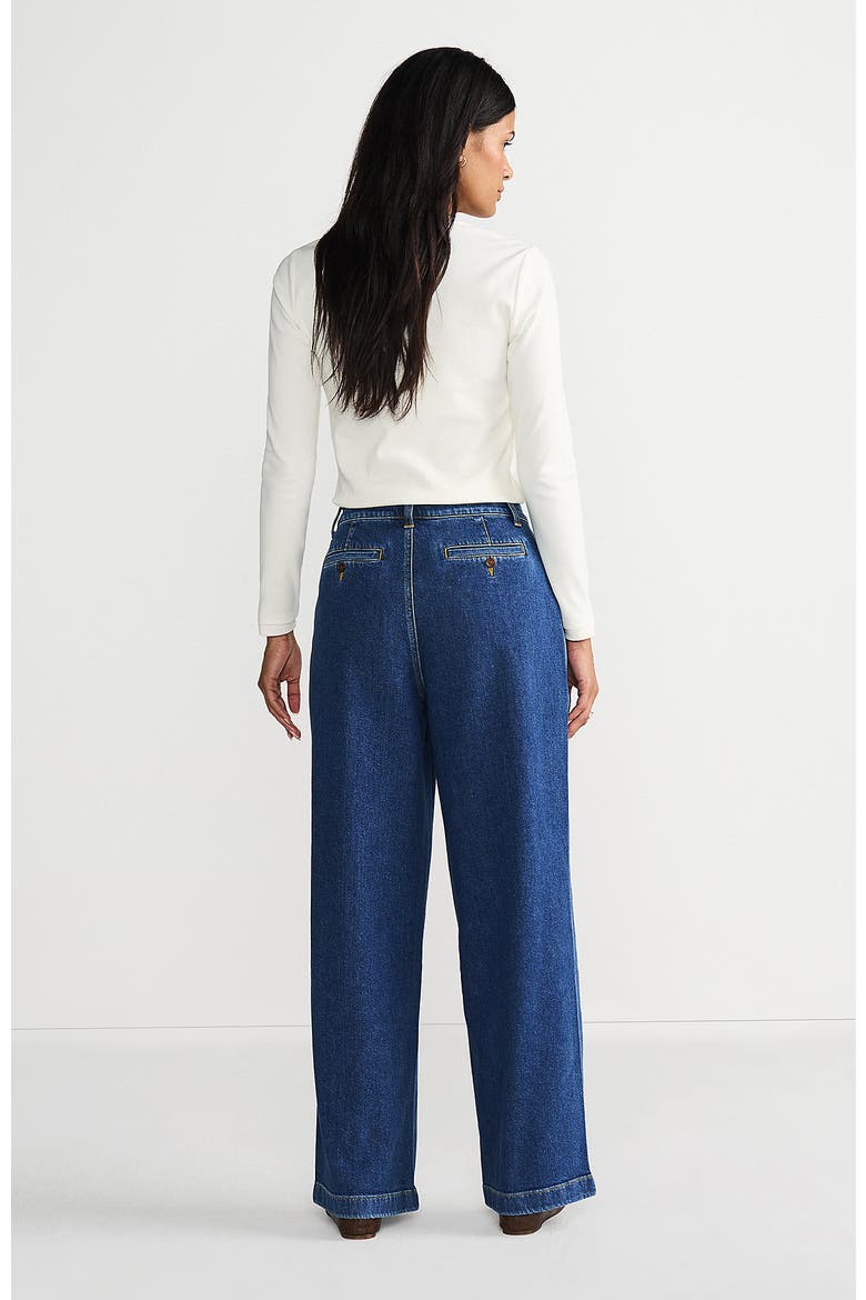 High Rise Soft Denim Pleated Wide Leg Trousers, Alternate, color, Indigo Tide Blue