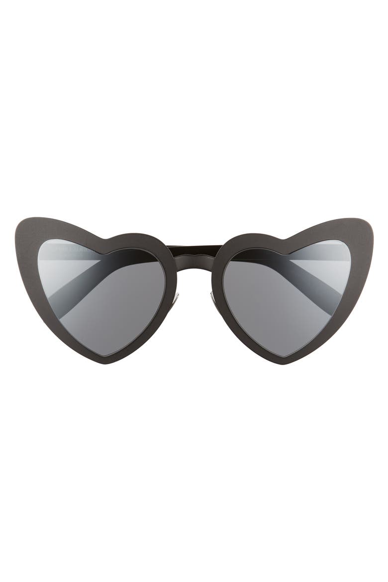 LouLou 55mm Heart Shaped Sunglasses, Alternate, color, BLACK