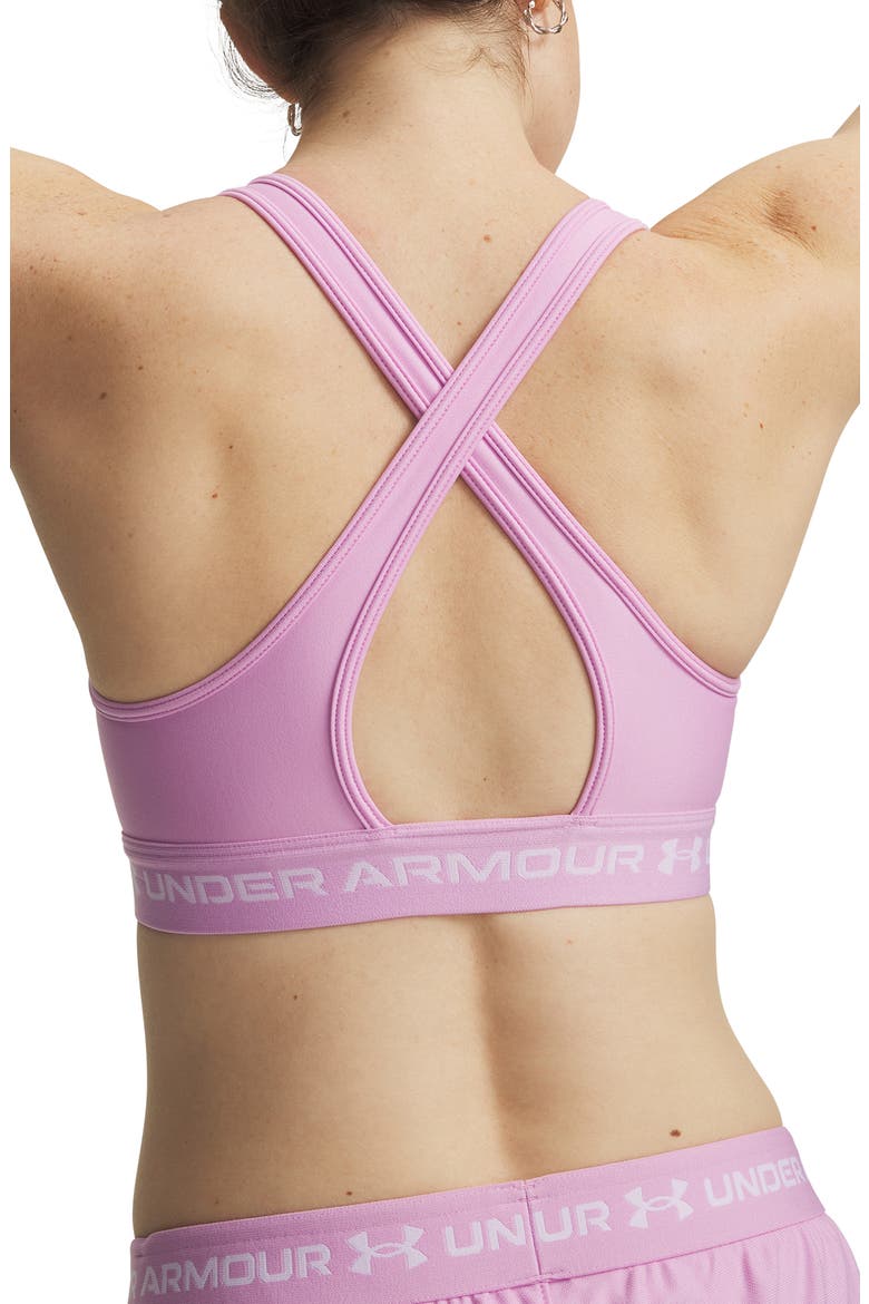 HeatGear® Mid Cross Back Sports Bra, Alternate, color, PINK DAWN / / WHITE