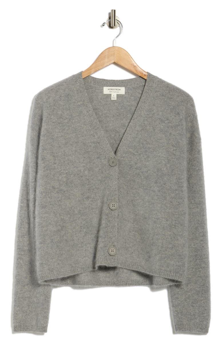 Nordstrom Brushed Cashmere V-Neck Cardigan, Alternate, color, Grey Heather